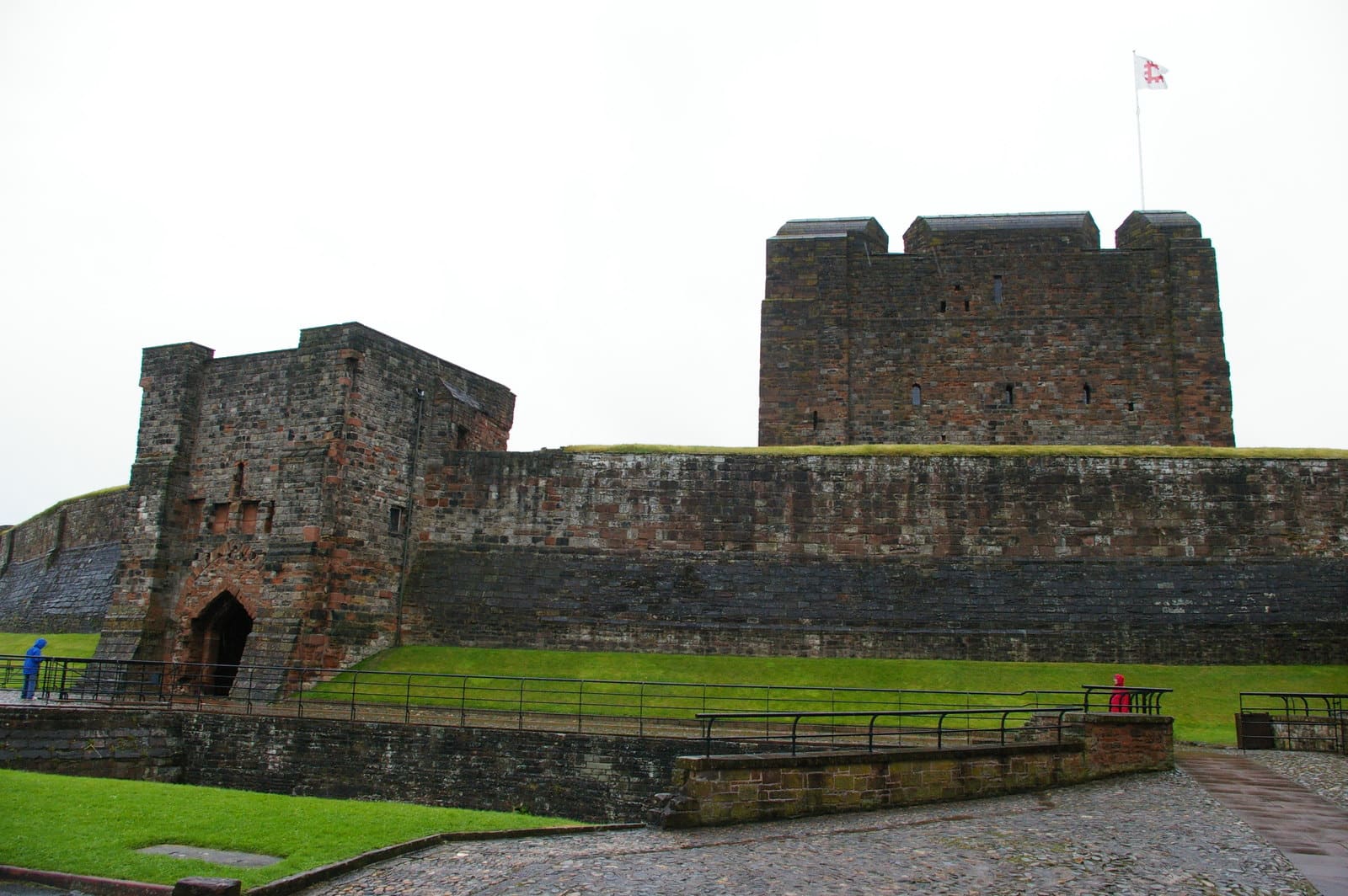 The red sandstone keep and gatehouse of Carlisle Castle.