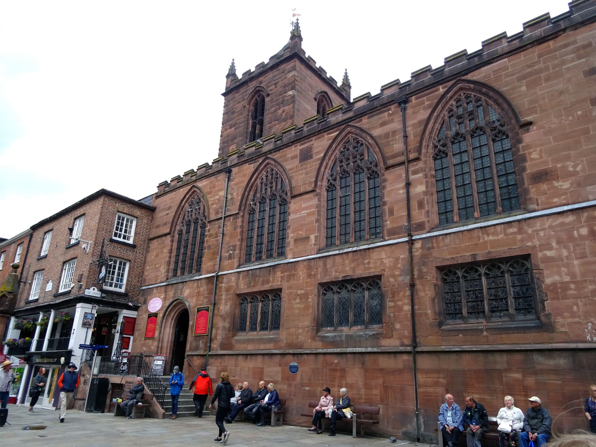The red sandstone Guildhall on Watergate Street in Chester.