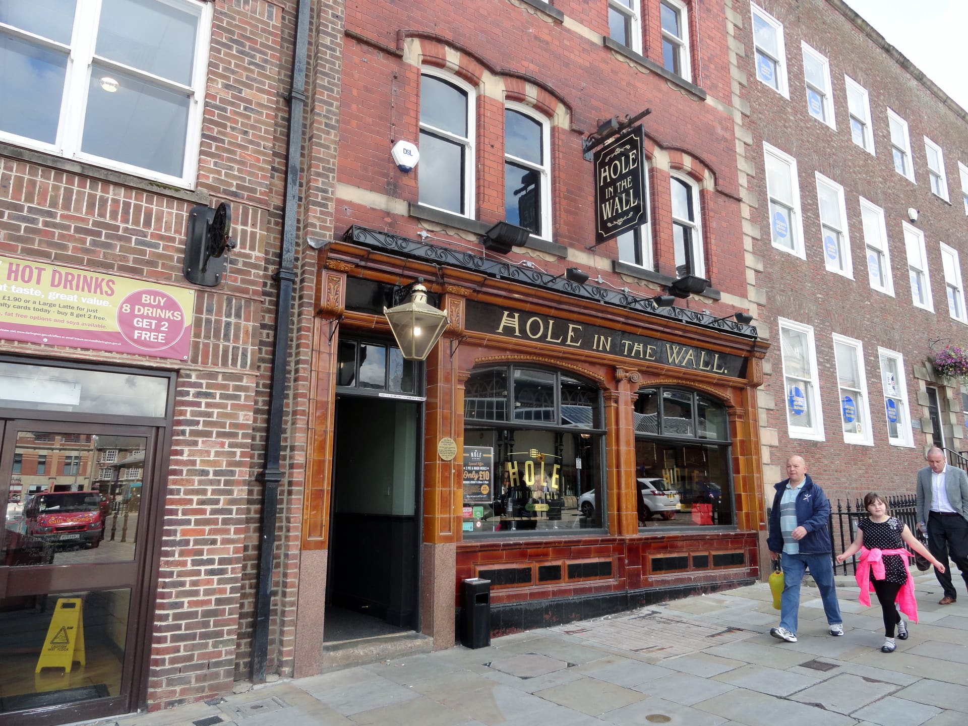 The tiled Victorian frontage of the Hole in the Wall pub in Darlington.