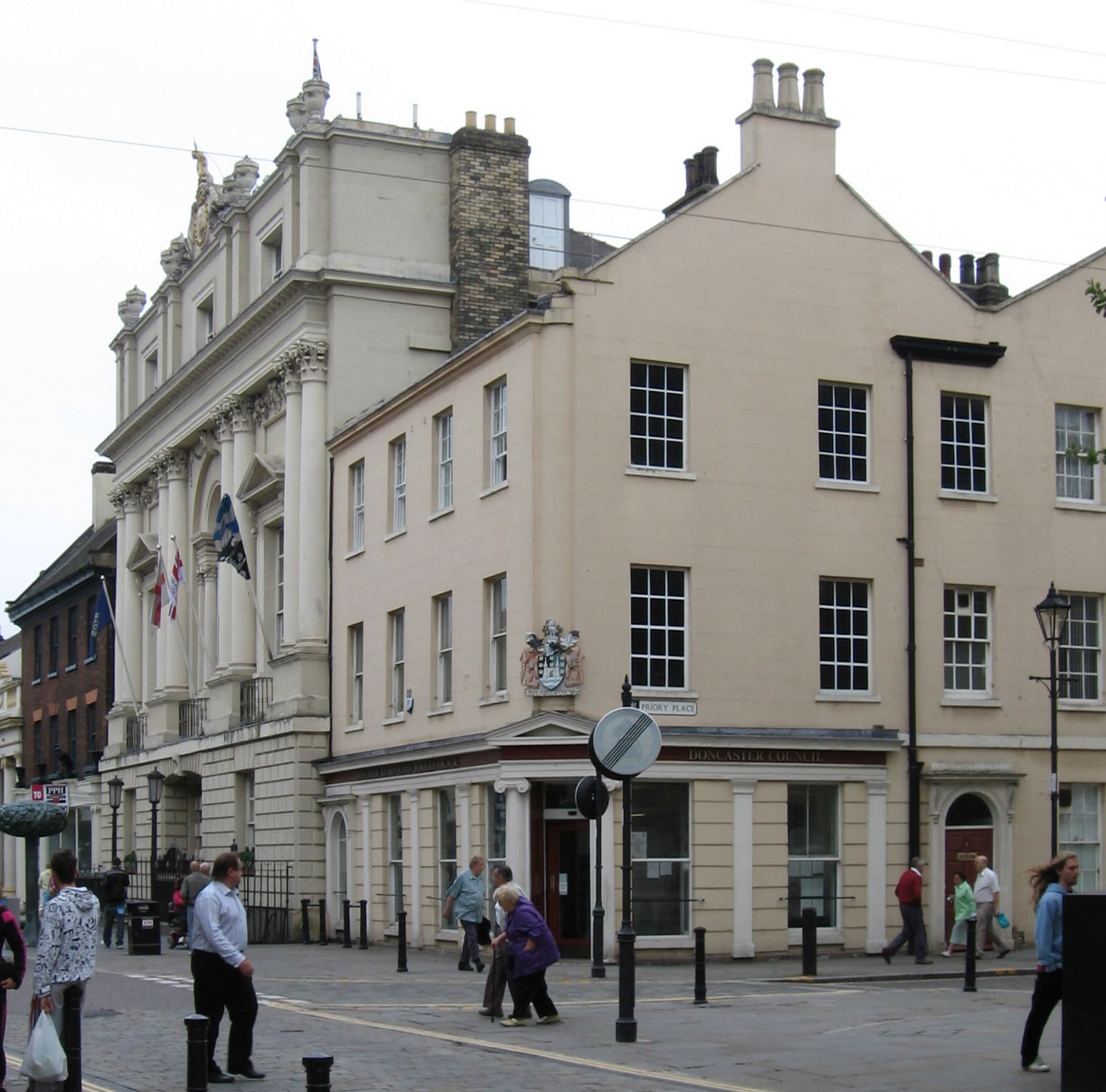 The Mansion House and civic frontages on Doncaster High Street.