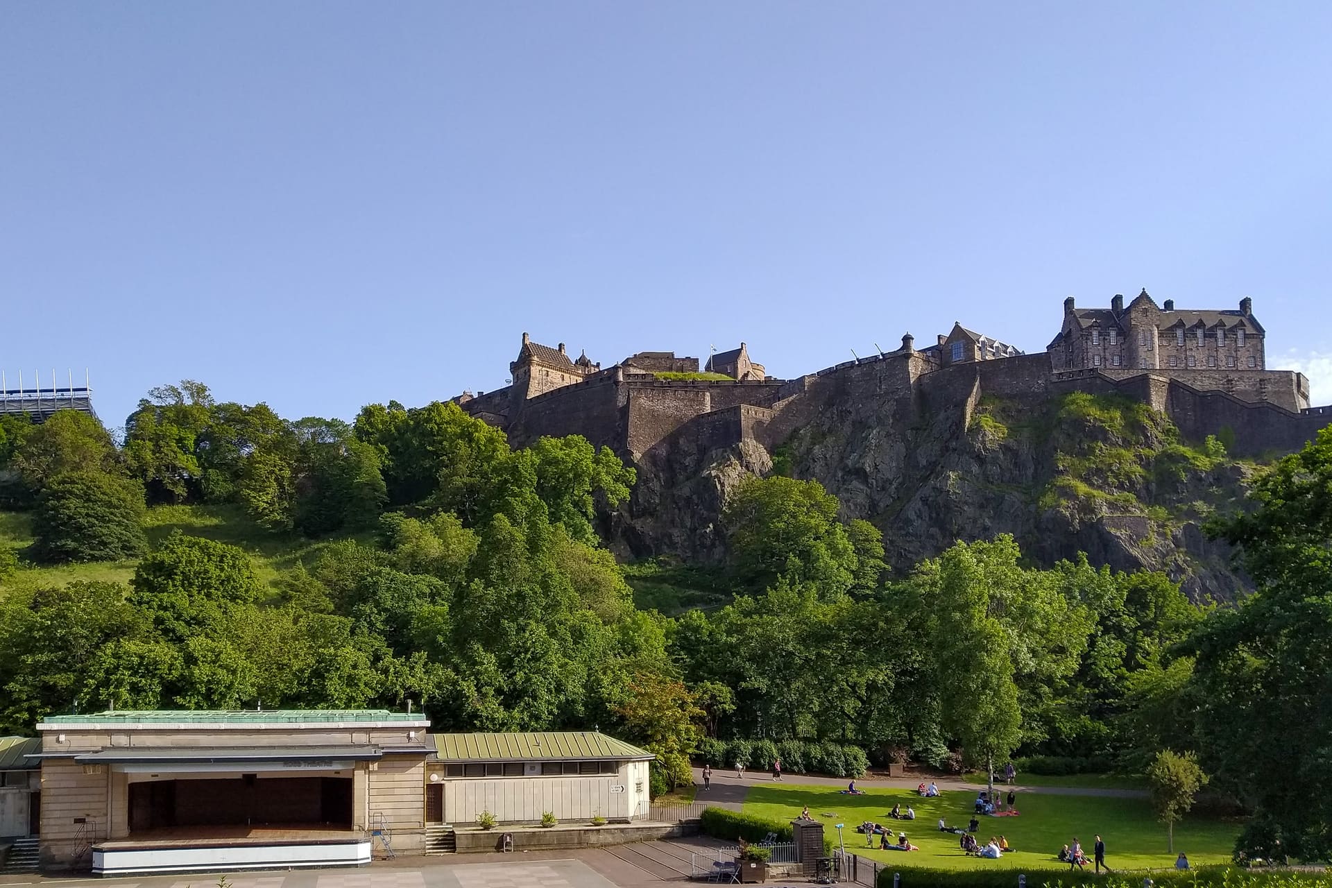 Edinburgh Castle on its rock above Princes Street Gardens.