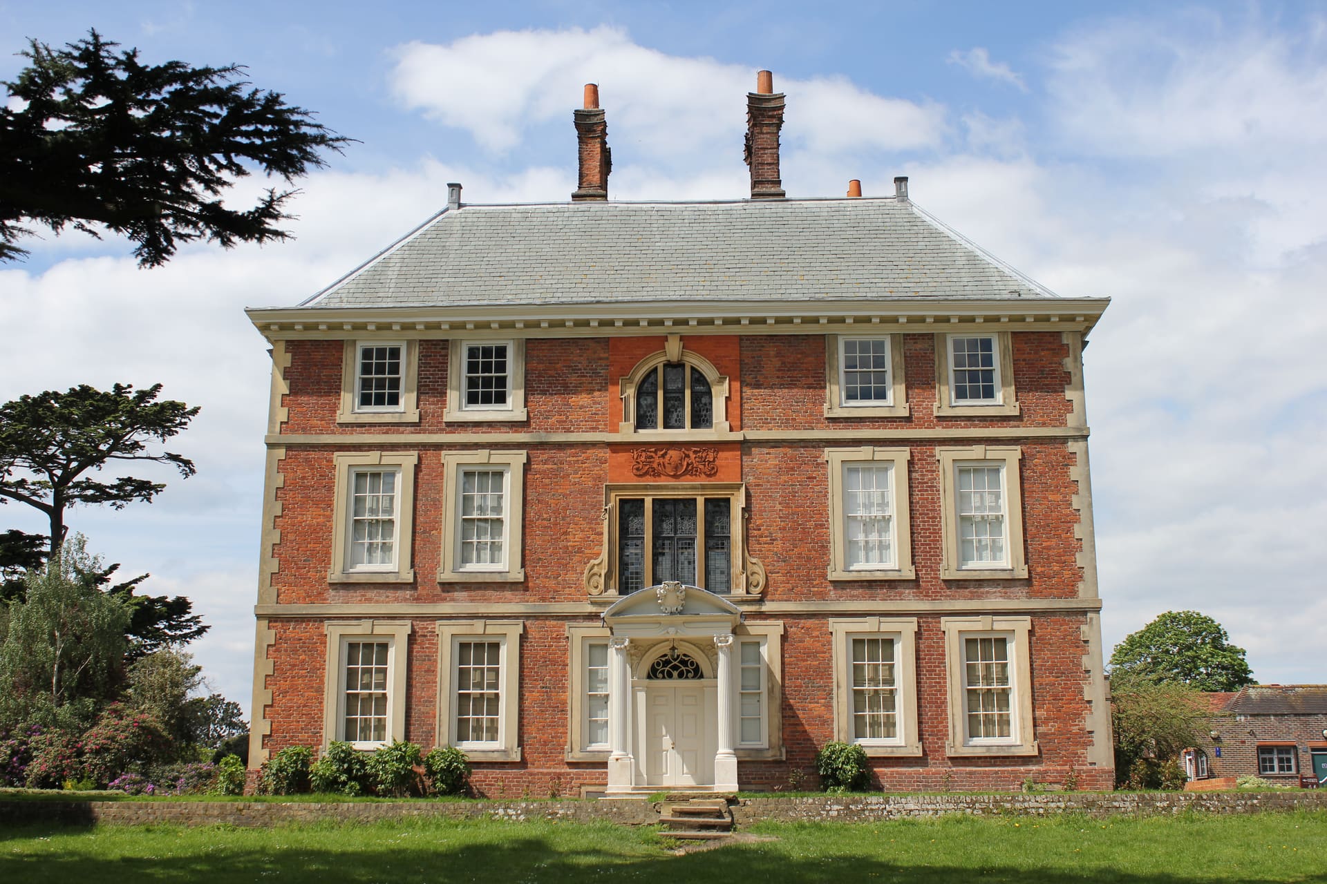 The Jacobean brick front of Forty Hall at Enfield.