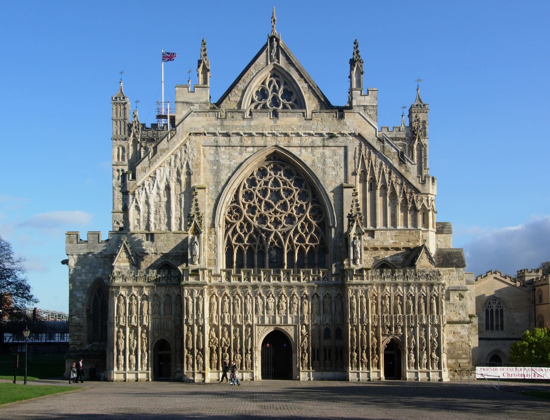 The carved west front of Exeter Cathedral.