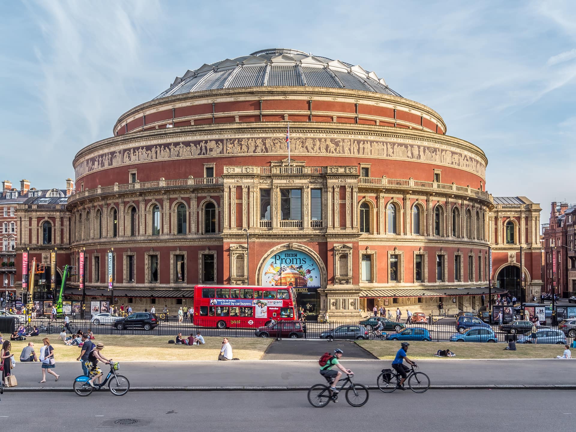 The round terracotta drum of the Royal Albert Hall.