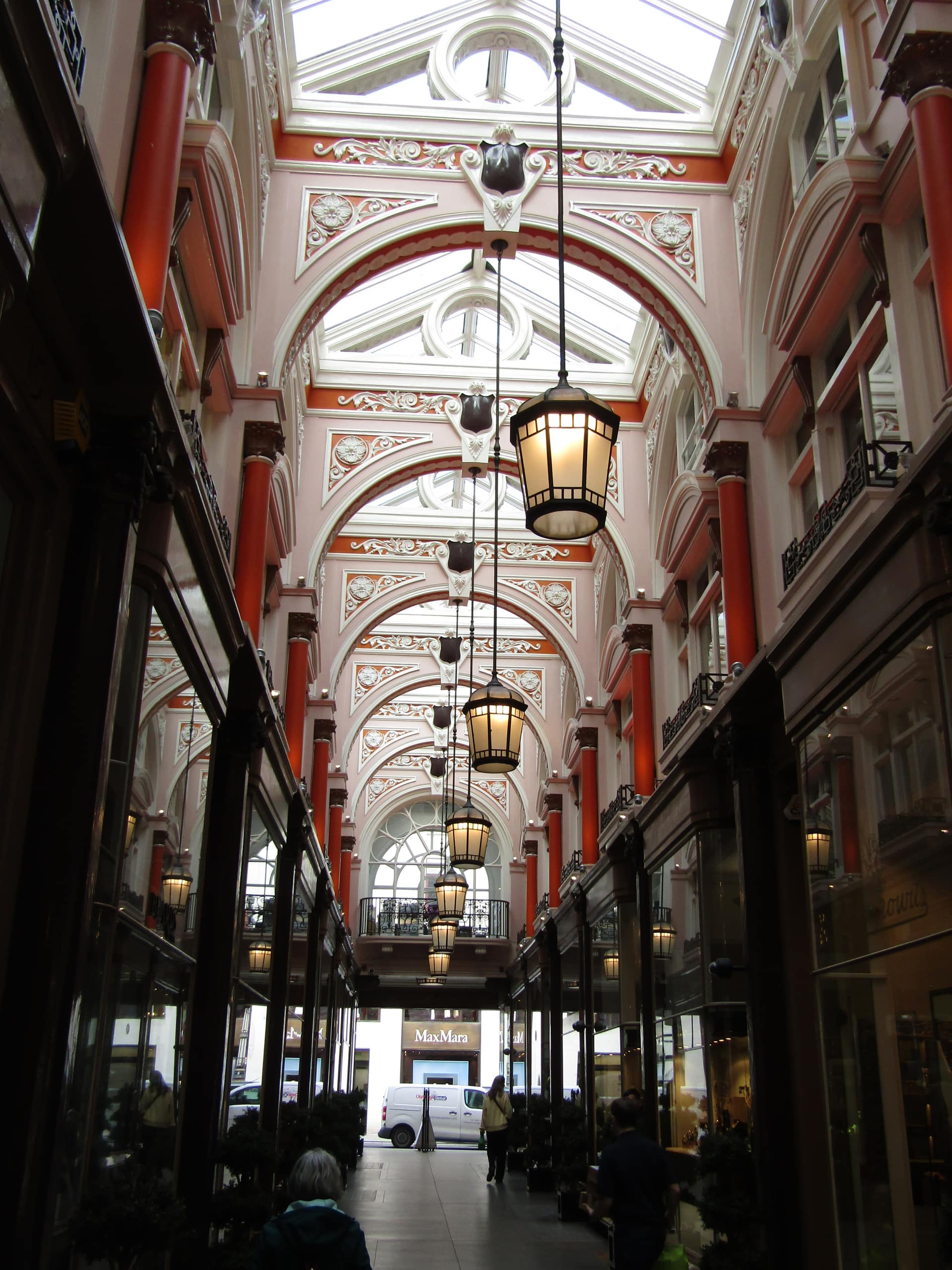 Lanterns under the glazed roof of the Royal Arcade, Mayfair.