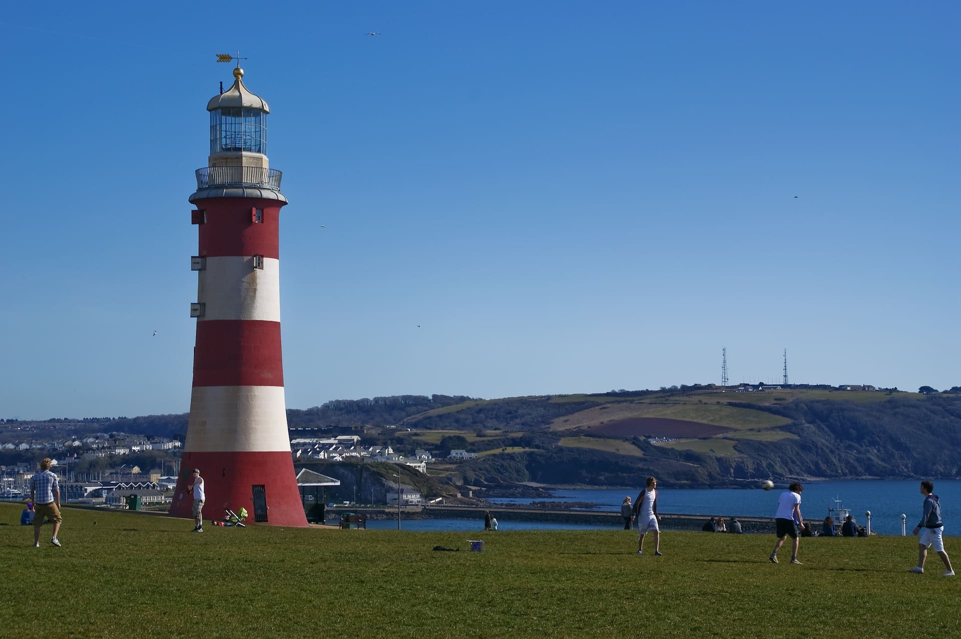 Smeaton's Tower on Plymouth Hoe above the Sound.