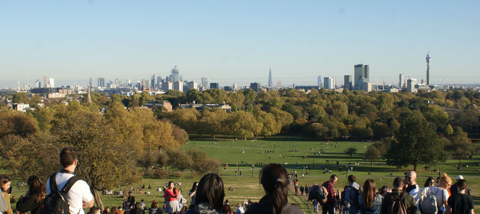 The London skyline seen from the top of Primrose Hill.